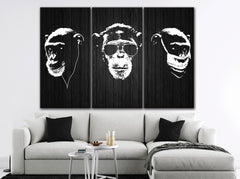 3 Wise Monkeys Hear No See No Speak No Evil Wall Art Decor Canvas Printing