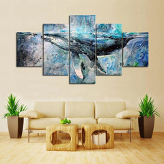 Abstract Blue Whale Ocean Animal Life Wall Art Decor Canvas Printing