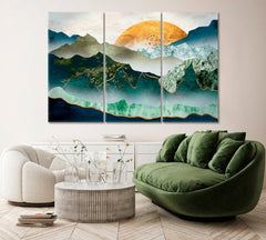 Abstract Mountains at Sunset Wall Art Decor Canvas Printing-3Panels