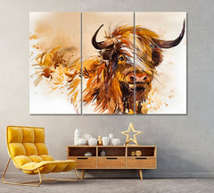 Abstract Scottish Highland Cow Wall Art Decor Canvas Printing-3Panels