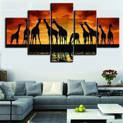 Africa Sunset Scenery Giraffe Wall Art Decor Canvas Printing