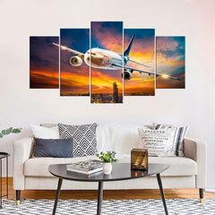 Airplane Flight Sunset Wall Art Decor Canvas Printing