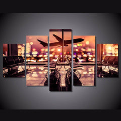 Airplane Taking Off Night Time Flight Airport Wall Art Decor Canvas Printing