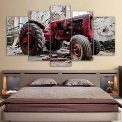 Antique Red Tractor Automotive Wall Art Decor Canvas Printing