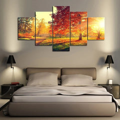 Autumn Maple Tree Park Sunset Wall Art Decor Canvas Printing