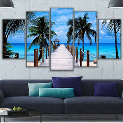 Beach Palm Trees Bridge Wall Art Decor Canvas Printing