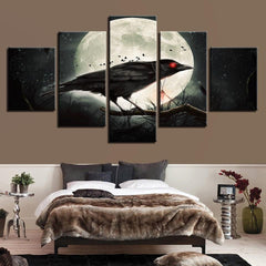 Crow Red Eyes And Moon Wall Art Decor Canvas Printing
