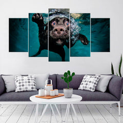 Black Dog Swimming In Water Wall Art Decor Canvas Printing