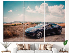 Tesla Sports Black Car Wall Art Decor Canvas Printing