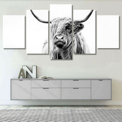 Black and White Highland Cow Wall Art Decor Canvas Printing