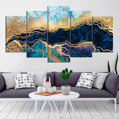 Blue-Gold Marble Stone Abstract Wall Art Decor Canvas Printing