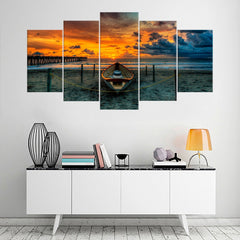 Boat Sunset Seascape Wall Art Decor Canvas Printing