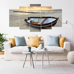 Boat and Beach Ocean Seascape Wall Art Decor Canvas Printing