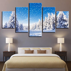 Christmas Pine Trees Snowing Wall Art Decor Canvas Printing