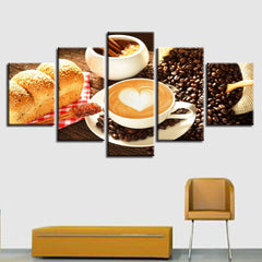 Coffee Cup Beans Bread Wall Art Decor Canvas Printing