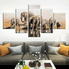 Crowd of African Elephants Wall Art Decor Canvas Printing