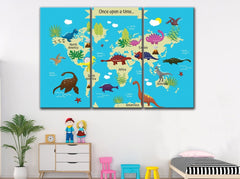 Dinosaurs World Map Wall Art Decor Canvas Printing