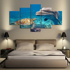 Dolphin and Turtle Sea Animals Wall Art Decor Canvas Printing