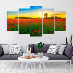 Field of Red Poppies Sunset Wall Art Decor Canvas Printing