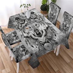 Tribal Wolf Dreamcatcher Waterproof Rectangular Dinner Tablecloth