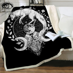 Moon Child By Pixie Cold Art Bed Throw Blankets Wolf Galaxy Plush Bedspread