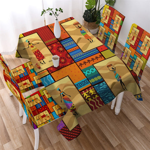 African Egyptian Geometric Ethnic Waterproof Rectangular Dinner Tablecloth