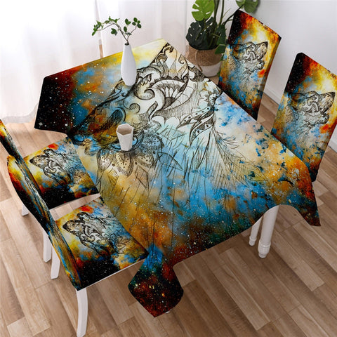 Tribal Wolf Dreamcatcher Waterproof Rectangular Dinner Tablecloth