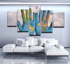 Hands World Map Wall Art Decor Canvas Printing