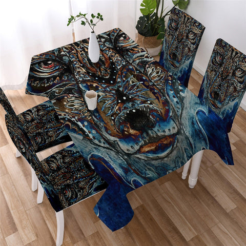Tribal Wolf Dreamcatcher Waterproof Rectangular Dinner Tablecloth