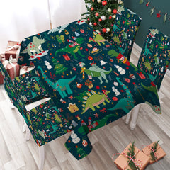 Christmas Tree With Dinosaur Waterproof Rectangular Dinner TableCloth