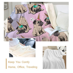 Lover Hippie Pug Cute Dog Bulldog Sherpa Blanket on Bed Throw Blanket Sofa Cover