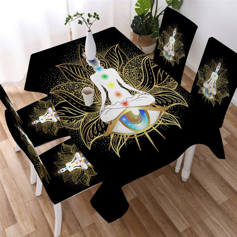 Chakra Zen Black Theme Colorful Flower of Life Waterproof Rectangular Dinner Tablecloth