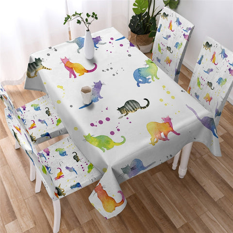 Cute Cat Animal Lover Waterproof Rectangular Dinner Tablecloth