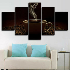Hot Coffee Cup Beans Smoke Wall Art Decor Canvas Printing