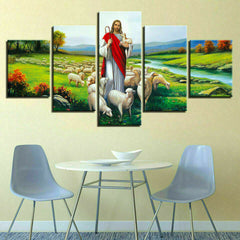 Jesus God Shepherd Flock Sheep Wall Art Decor Canvas Printing