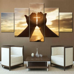 Jesus Hands Prayer Cross Wall Art Decor Canvas Printing