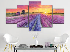 Lavender Field Sunset Watercolor Wall Art Decor Canvas Printing
