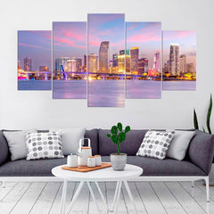 Miami at Twilight City Skyline Wall Art Decor Canvas Printing