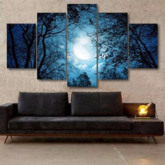 Moon Light Through Forest Trees Wall Art Decor Canvas Printing
