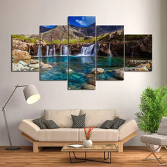 Mountain Waterfall Lagoon Landscape Wall Art Decor Canvas Printing