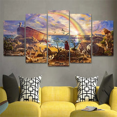 Noah's Arc Wildlife Rainbow Genesis Christian Wall Art Decor Canvas Printing