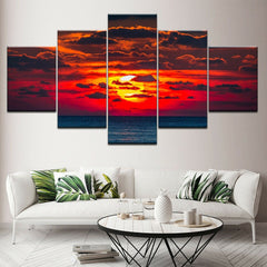Ocean Sunset Red Sky Wall Art Decor Canvas Printing