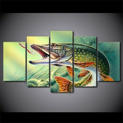 Pike Fish Fishing Rod Wall Art Decor Canvas Printing