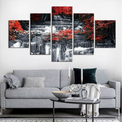Red Waterfall Black White Scenery Wall Art Decor Canvas Printing