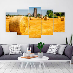Round Bales of Straw Sunset in a Field Wall Art Decor Canvas Printing
