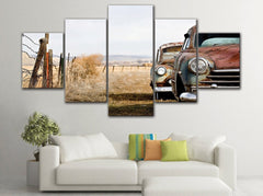 Rusty Old Abandoned Vintage Cars Wall Art Decor Canvas Printing