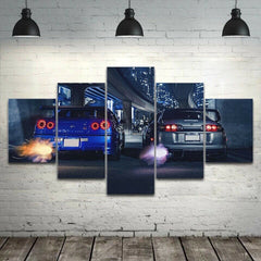 SUPRA vs GTR R34 Sports Car Race Wall Art Decor Canvas Printing