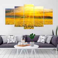 Sunset over the Sunflower Field Wall Art Decor Canvas Printing