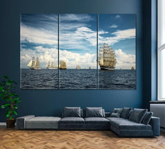 The Sailboats on Ocean Wall Art Decor Canvas Printing-3Panels