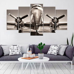 Vintage Airplane on a Runway Wall Art Decor Canvas Printing